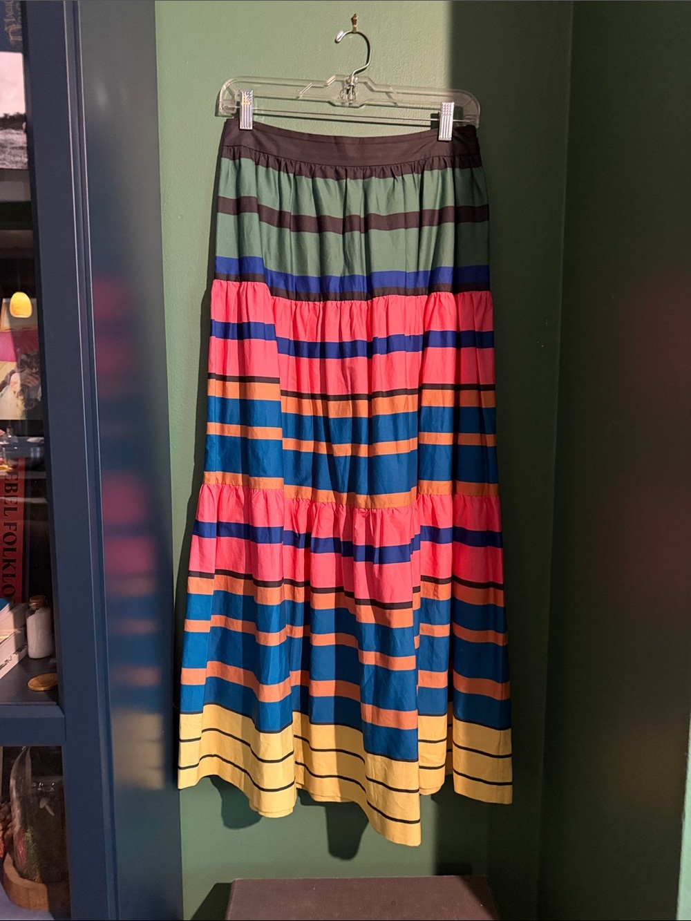 STAUD Striped Tiered Maxi Skirt in Pink, Blue & Yellow
